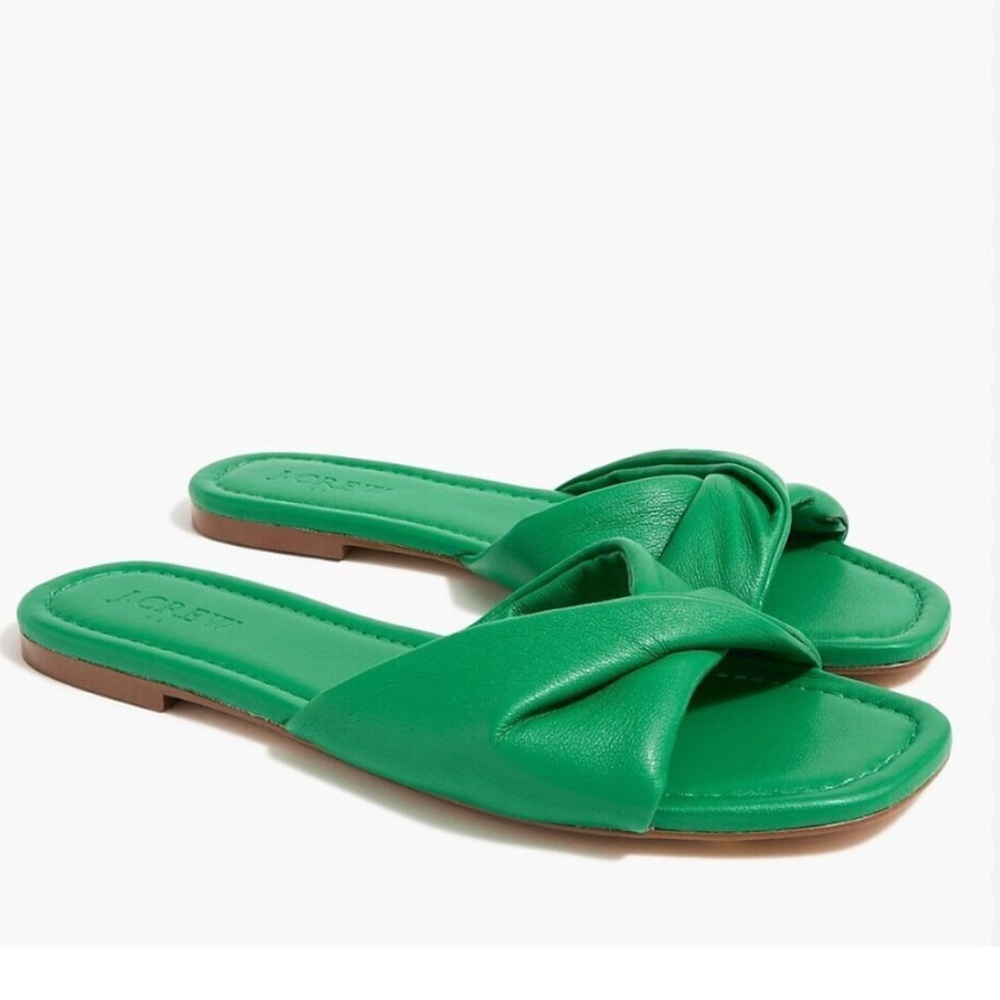 J. Crew Kelly Green Twisted Leather Sandals Slides